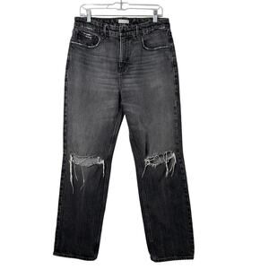 Good American Darted Distressed High Waist Black Straight Jeans 8/29
